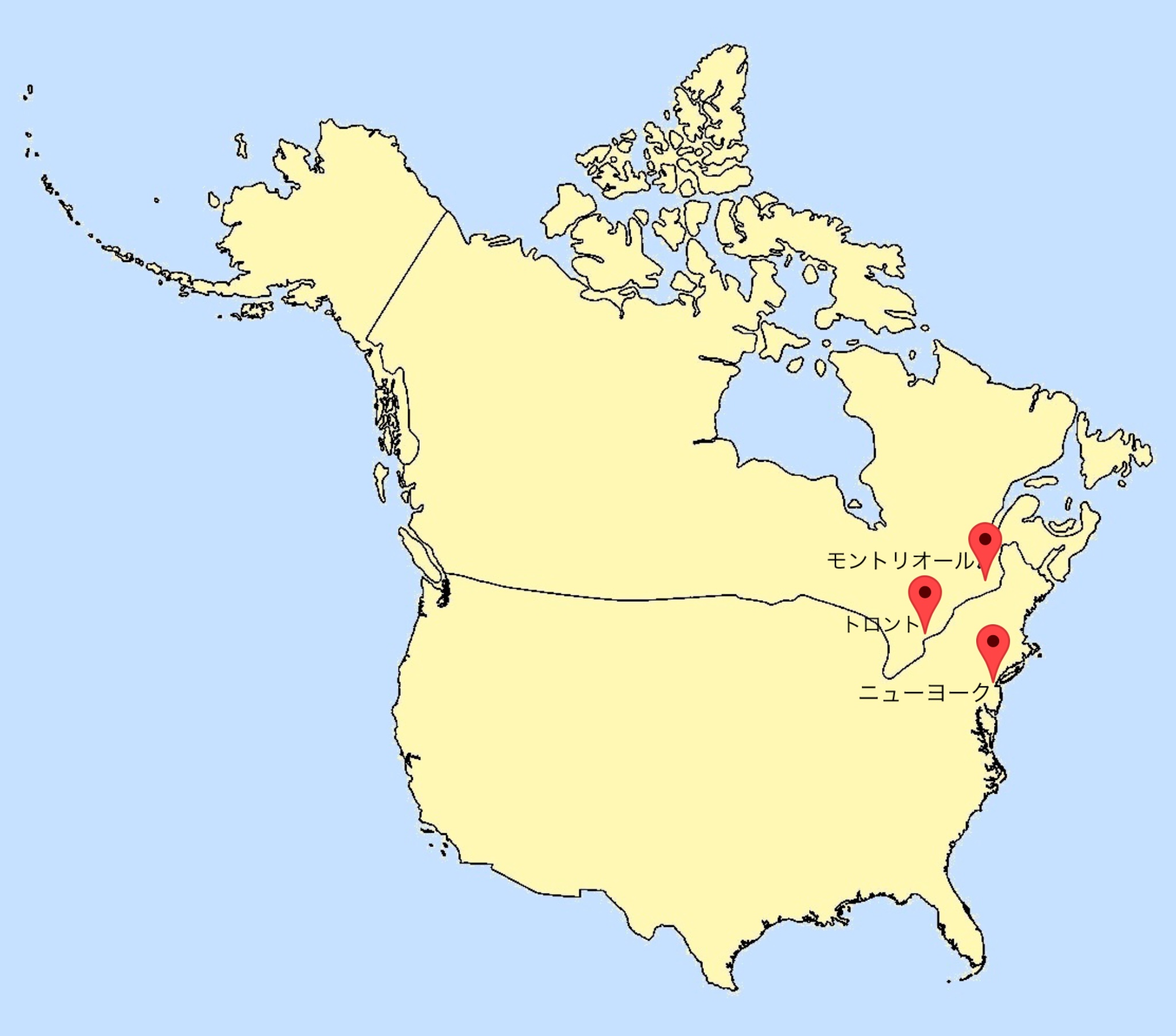 Map image for モントリオール、トロント、ニューヨーク